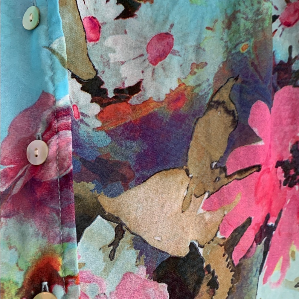 {Dress Barn} Vibrant Floral Sheer Blue & Pink - Picture 3 of 5